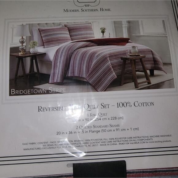 MODERN SOUTHERN HOME NWT KING BRIDGETOWN STRIPE MINI QUILT SET - Picture 4 of 6